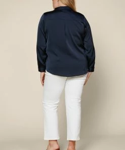 SKIES ARE BLUE Plus Size - Satin Button Down Shirt Clothing 11 SKIES ARE BLUE Plus Size - Satin Button Down Shirt Clothing