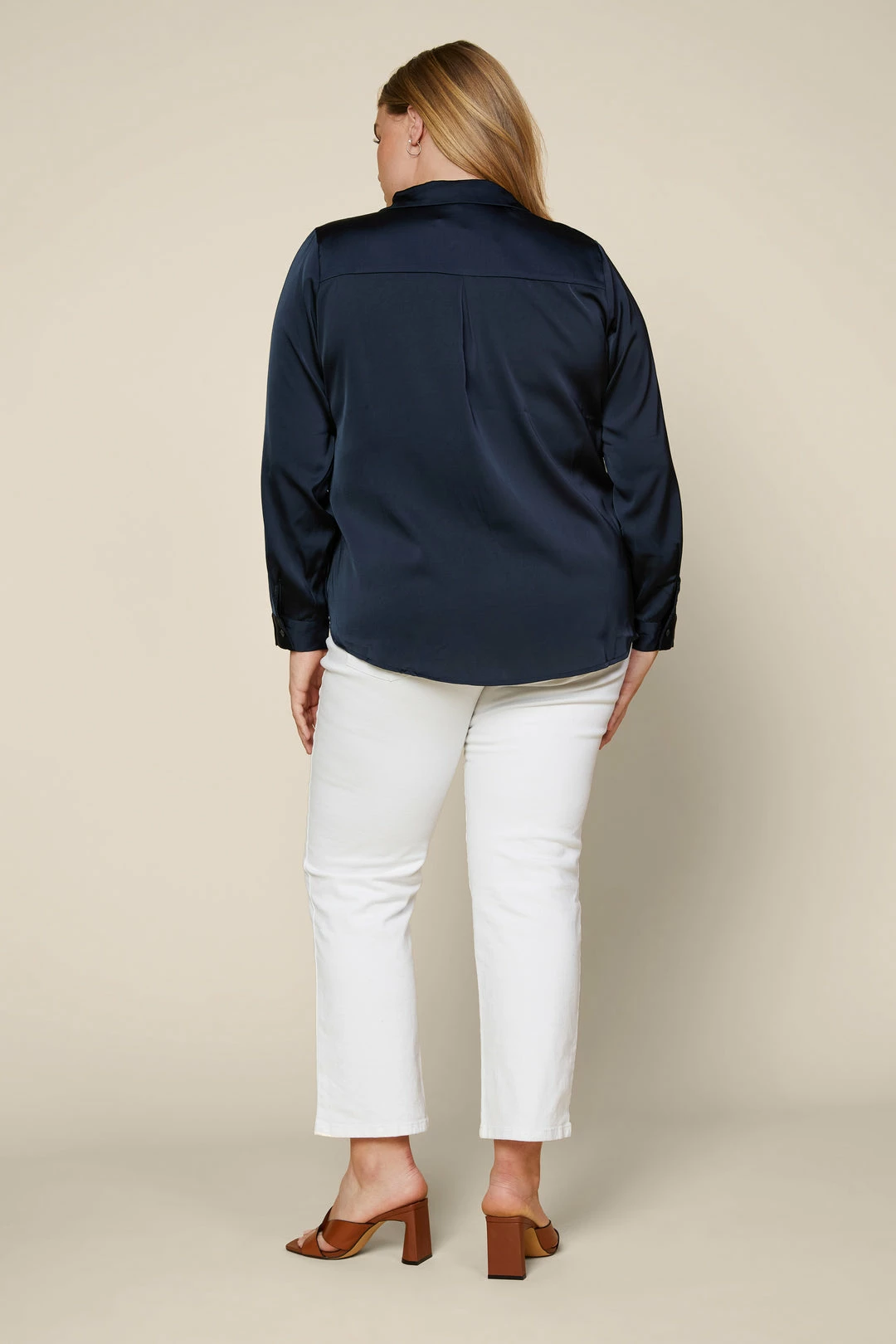 SKIES ARE BLUE Plus Size - Satin Button Down Shirt Clothing 7 SKIES ARE BLUE Plus Size - Satin Button Down Shirt Clothing