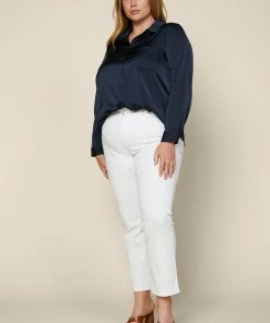 SKIES ARE BLUE Plus Size - Satin Button Down Shirt Clothing 10 SKIES ARE BLUE Plus Size - Satin Button Down Shirt Clothing