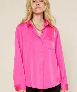 SKIES ARE BLUE Clothing Satin Button Down Shirt