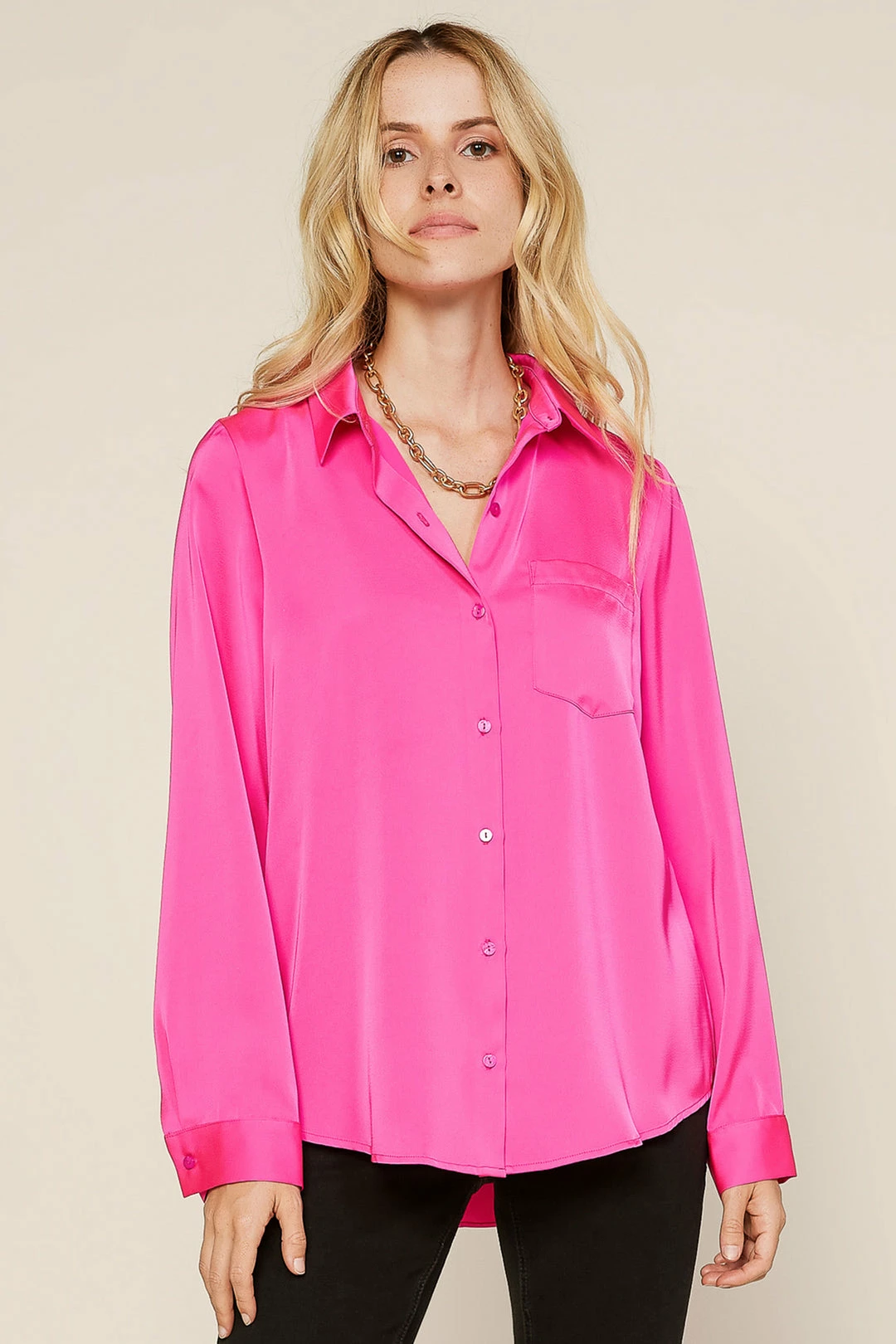 SKIES ARE BLUE Clothing Satin Button Down Shirt 3 SKIES ARE BLUE Clothing Satin Button Down Shirt