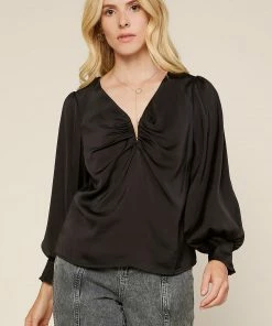 SKIES ARE BLUE Shirred V Neck Blouse Clothing