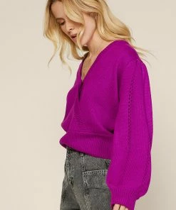 SKIES ARE BLUE Pointelle Wrap Sweater