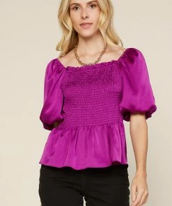 SKIES ARE BLUE Puff Sleeve Smocked Top Clothing