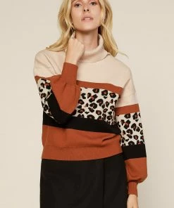 SKIES ARE BLUE Cassidy Leopard Colorblock Sweater