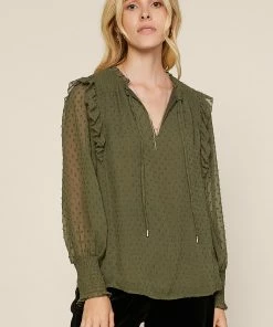 SKIES ARE BLUE Clip Dot Ruffle Blouse Clothing