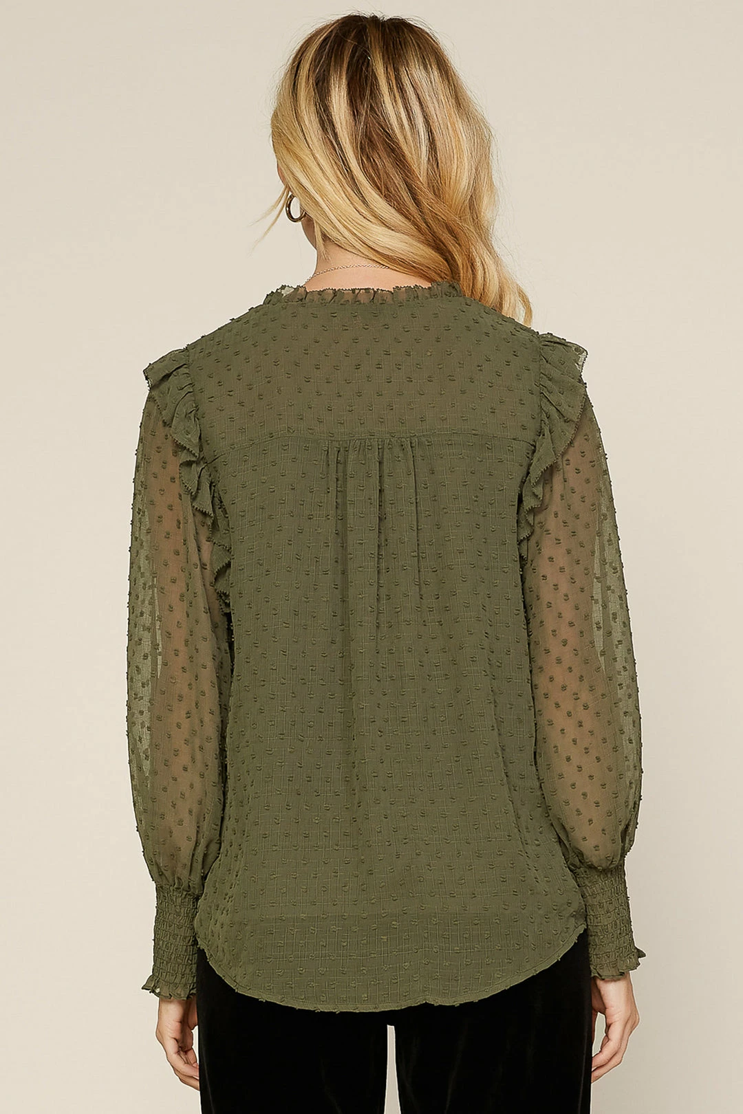 SKIES ARE BLUE Clip Dot Ruffle Blouse Clothing 8 SKIES ARE BLUE Clip Dot Ruffle Blouse Clothing