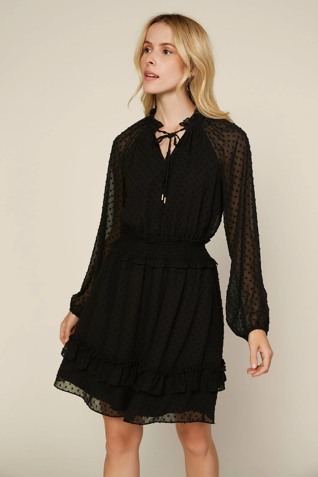 SKIES ARE BLUE Clothing Textured Dot Mini Dress 4 SKIES ARE BLUE Clothing Textured Dot Mini Dress