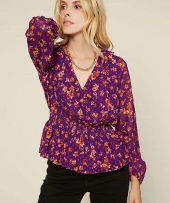 SKIES ARE BLUE Floral Swiss Dot Blouse