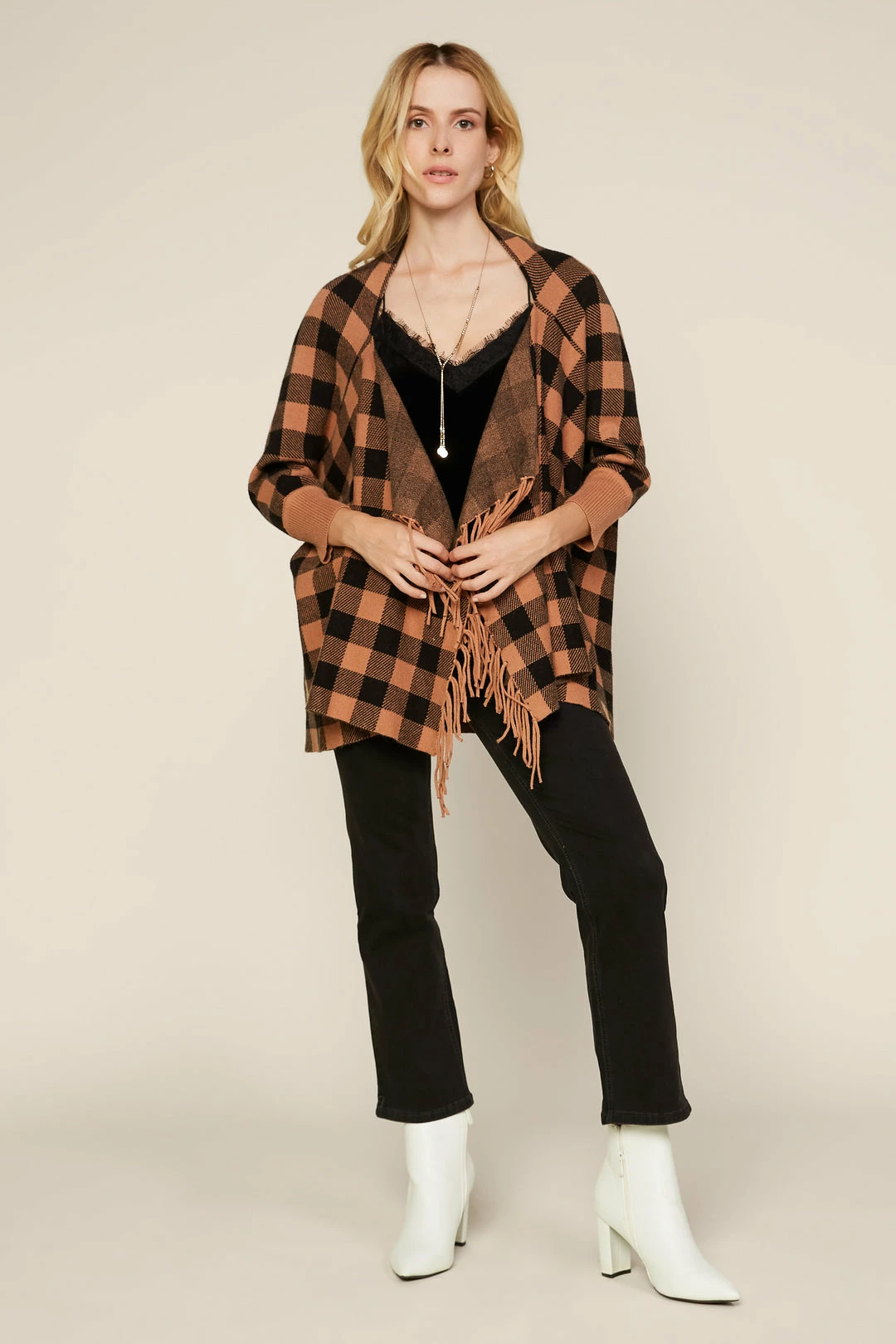 SKIES ARE BLUE Clothing Gwen Check Print Cardigan 8 SKIES ARE BLUE Clothing Gwen Check Print Cardigan