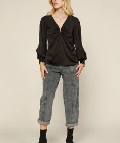 SKIES ARE BLUE Shirred V Neck Blouse Clothing