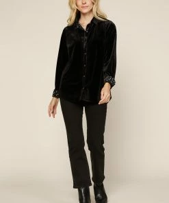 SKIES ARE BLUE Velvet Button Down Shirt Clothing