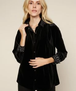 SKIES ARE BLUE Velvet Button Down Shirt Clothing