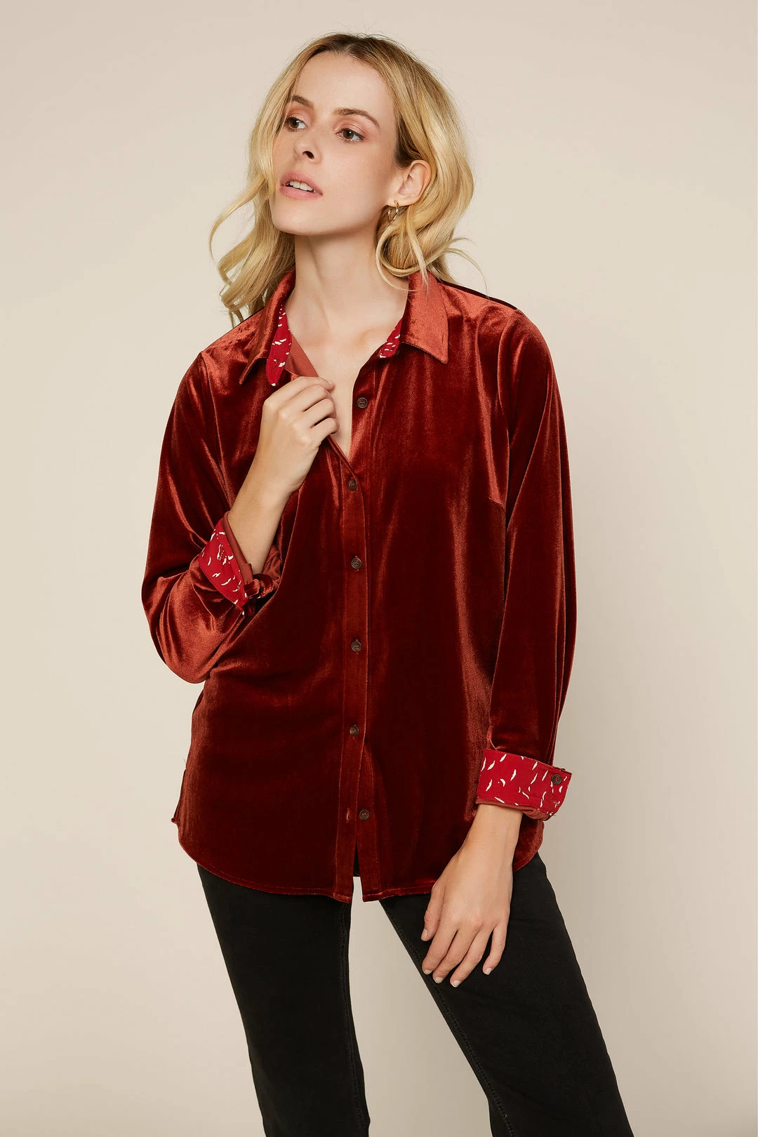 SKIES ARE BLUE Velvet Button Down Shirt 5 SKIES ARE BLUE Velvet Button Down Shirt