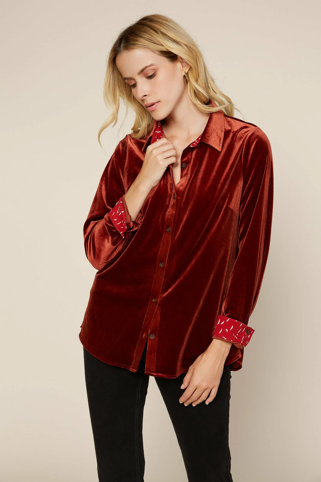 SKIES ARE BLUE Velvet Button Down Shirt 3 SKIES ARE BLUE Velvet Button Down Shirt