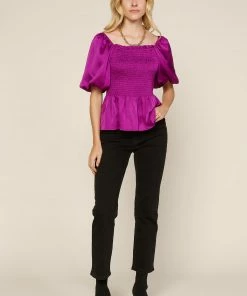 SKIES ARE BLUE Puff Sleeve Smocked Top Clothing