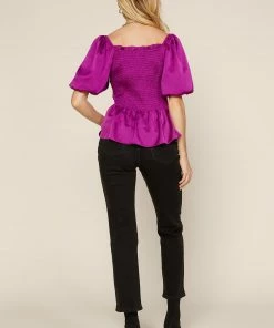 SKIES ARE BLUE Puff Sleeve Smocked Top Clothing