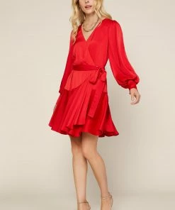 SKIES ARE BLUE Clothing Surplice Wrap Mini Dress