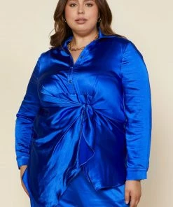 SKIES ARE BLUE Clothing Plus Size - Front Tie Satin Top 7 SKIES ARE BLUE Clothing Plus Size - Front Tie Satin Top