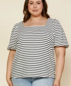 SKIES ARE BLUE Plus Size - Alia Striped Square Neck Top Clothing