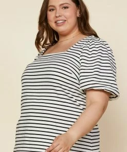 SKIES ARE BLUE Plus Size - Alia Striped Square Neck Top Clothing