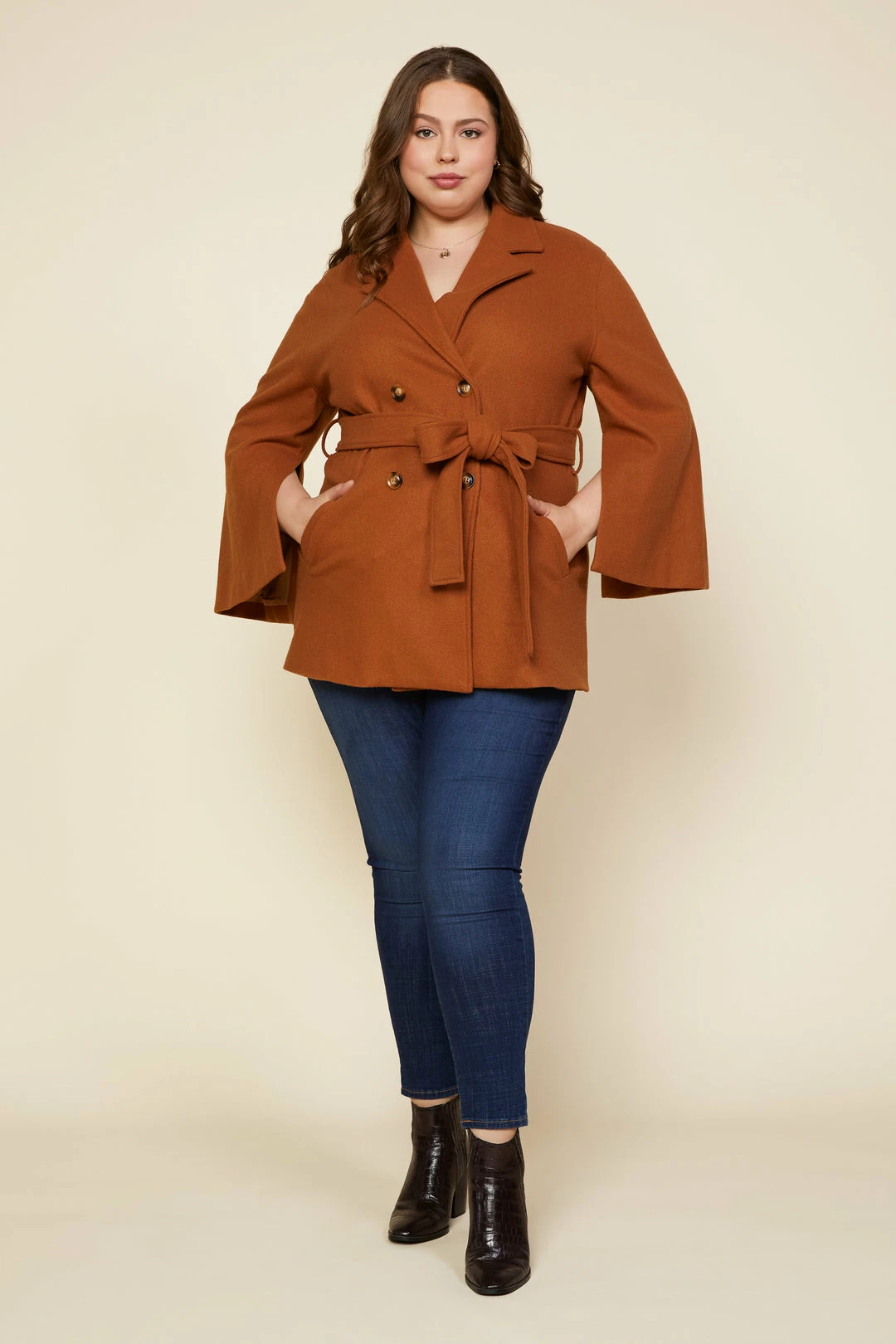 SKIES ARE BLUE Clothing Plus Size - Kenzie Belted Cape Coat 5 SKIES ARE BLUE Clothing Plus Size - Kenzie Belted Cape Coat