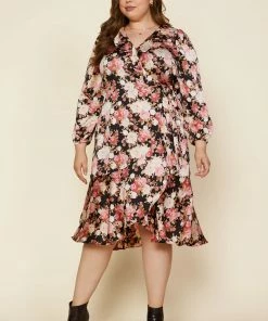 SKIES ARE BLUE Plus Size - Floral Long Sleeve Dress Clothing 8 SKIES ARE BLUE Plus Size - Floral Long Sleeve Dress Clothing