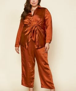 SKIES ARE BLUE Plus Size - Wide Leg Satin Pants Clothing