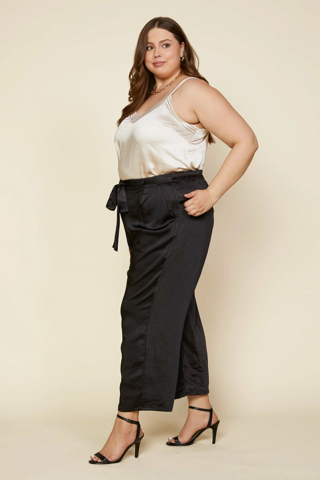 SKIES ARE BLUE Plus Size - Wide Leg Satin Pants Clothing 4 SKIES ARE BLUE Plus Size - Wide Leg Satin Pants Clothing