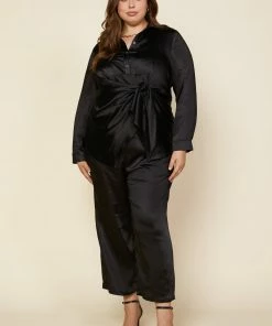 SKIES ARE BLUE Plus Size - Wide Leg Satin Pants Clothing 7 SKIES ARE BLUE Plus Size - Wide Leg Satin Pants Clothing