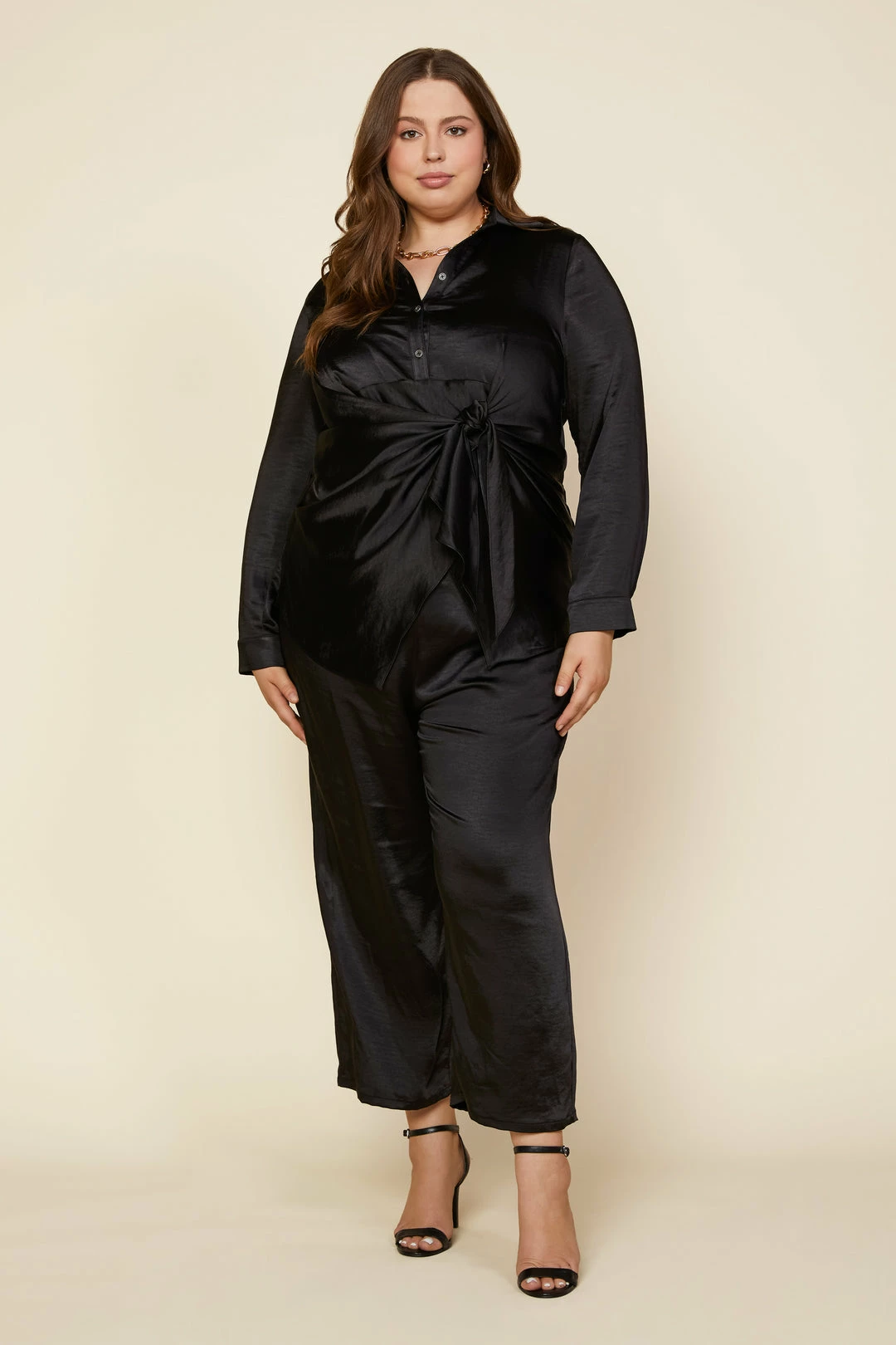SKIES ARE BLUE Plus Size - Wide Leg Satin Pants Clothing 5 SKIES ARE BLUE Plus Size - Wide Leg Satin Pants Clothing