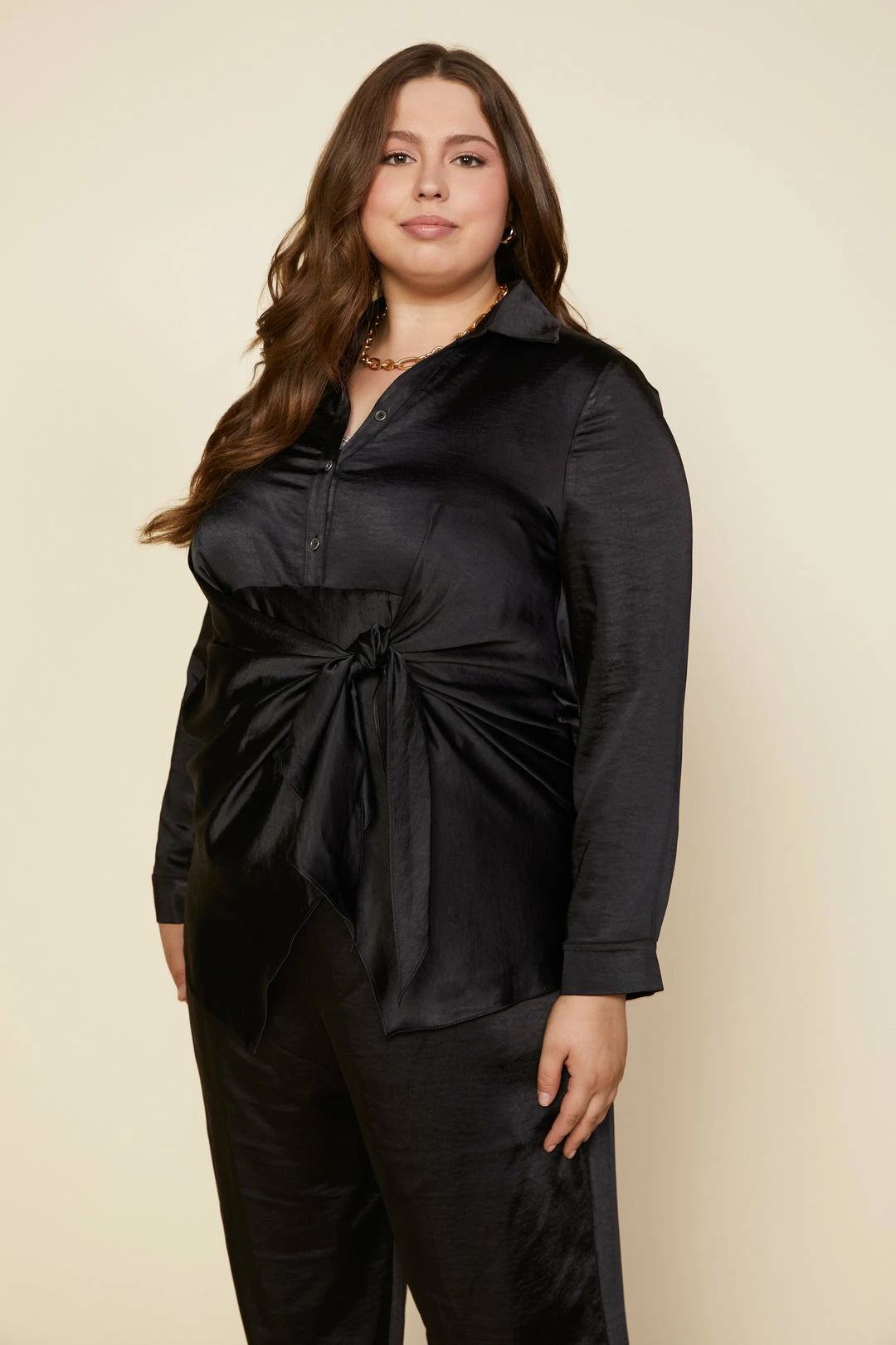 SKIES ARE BLUE Plus Size - Front Tie Satin Top 4 SKIES ARE BLUE Plus Size - Front Tie Satin Top