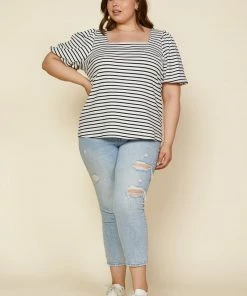 SKIES ARE BLUE Plus Size - Alia Striped Square Neck Top Clothing