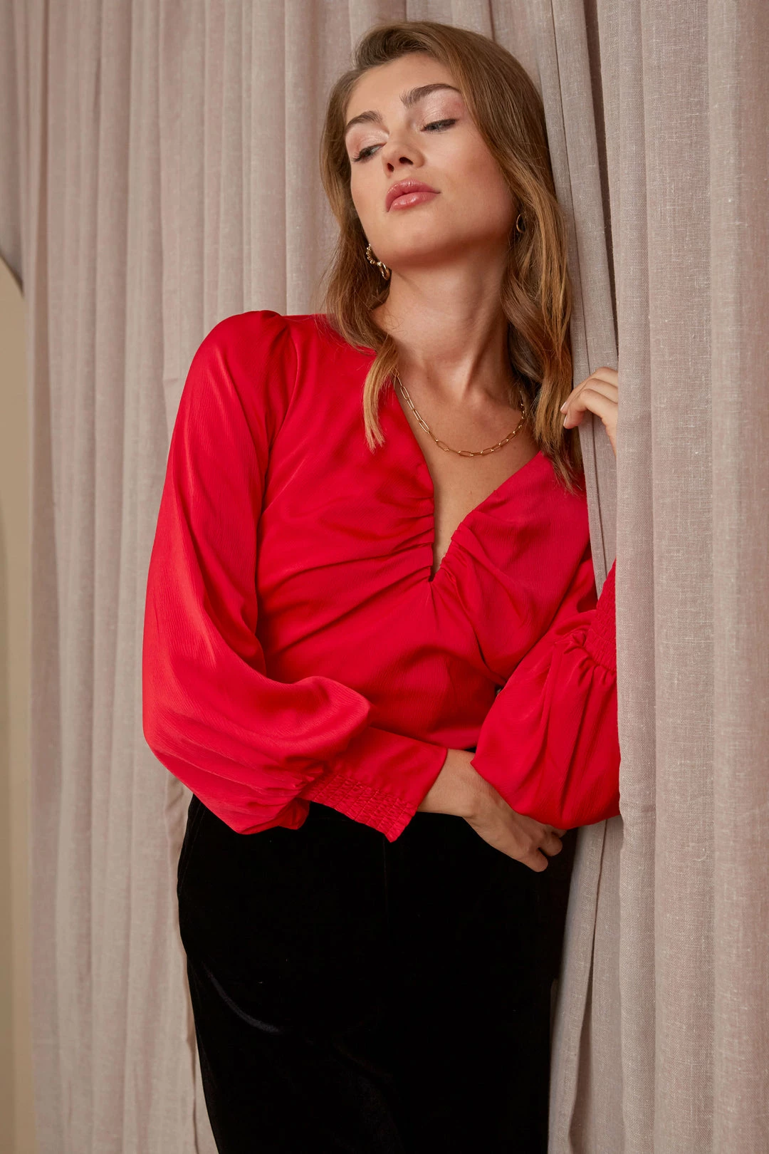 SKIES ARE BLUE Clothing Shirred V Neck Blouse 3 SKIES ARE BLUE Clothing Shirred V Neck Blouse