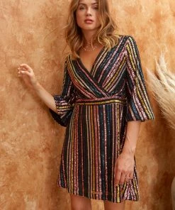 SKIES ARE BLUE Striped Sequin Dress Clothing 8 SKIES ARE BLUE Striped Sequin Dress Clothing