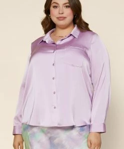 SKIES ARE BLUE Plus Size - Satin Button Down Shirt New In Plus Size