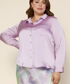 SKIES ARE BLUE Plus Size - Satin Button Down Shirt New In Plus Size