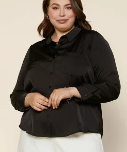 SKIES ARE BLUE Clothing Plus Size - Satin Button Down Shirt