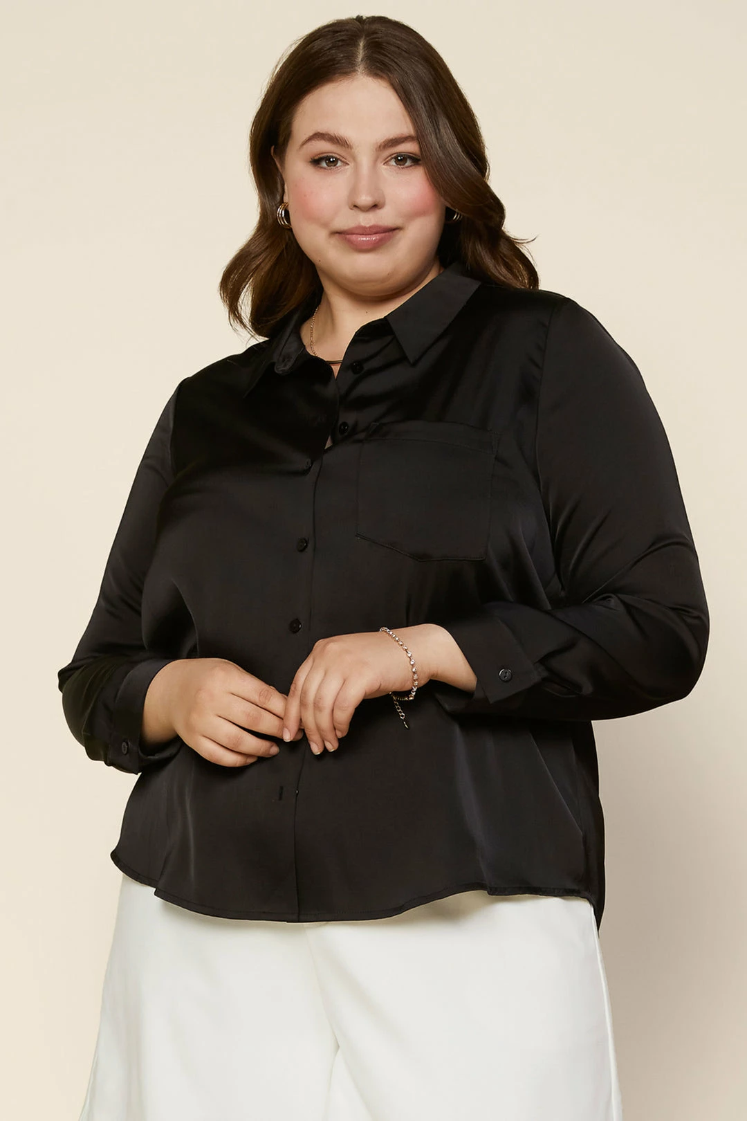 SKIES ARE BLUE Clothing Plus Size - Satin Button Down Shirt 3 SKIES ARE BLUE Clothing Plus Size - Satin Button Down Shirt