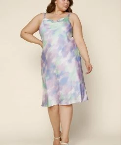 SKIES ARE BLUE Plus Size - Tie Dye Satin Cowl Dress