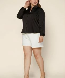 SKIES ARE BLUE Clothing Plus Size - Satin Button Down Shirt