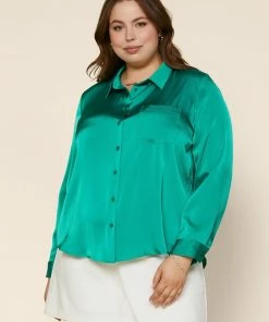 SKIES ARE BLUE Plus Size - Satin Button Down Shirt New In Plus Size