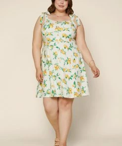 SKIES ARE BLUE Plus Size - Lemon Print Mini Dress New In Plus Size