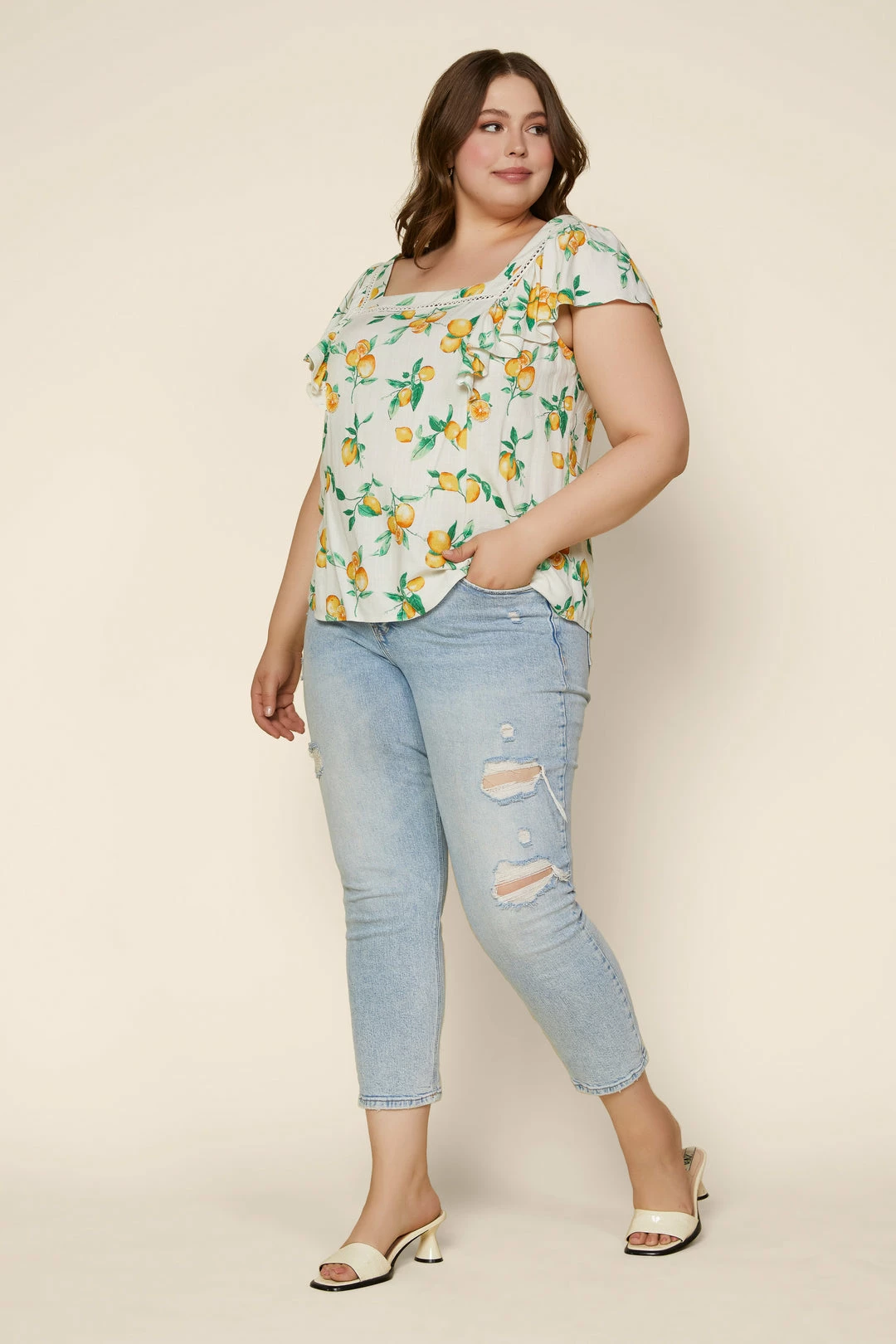SKIES ARE BLUE New In Plus Size Plus Size - Lemon Print Ruffled Top 5 SKIES ARE BLUE New In Plus Size Plus Size - Lemon Print Ruffled Top