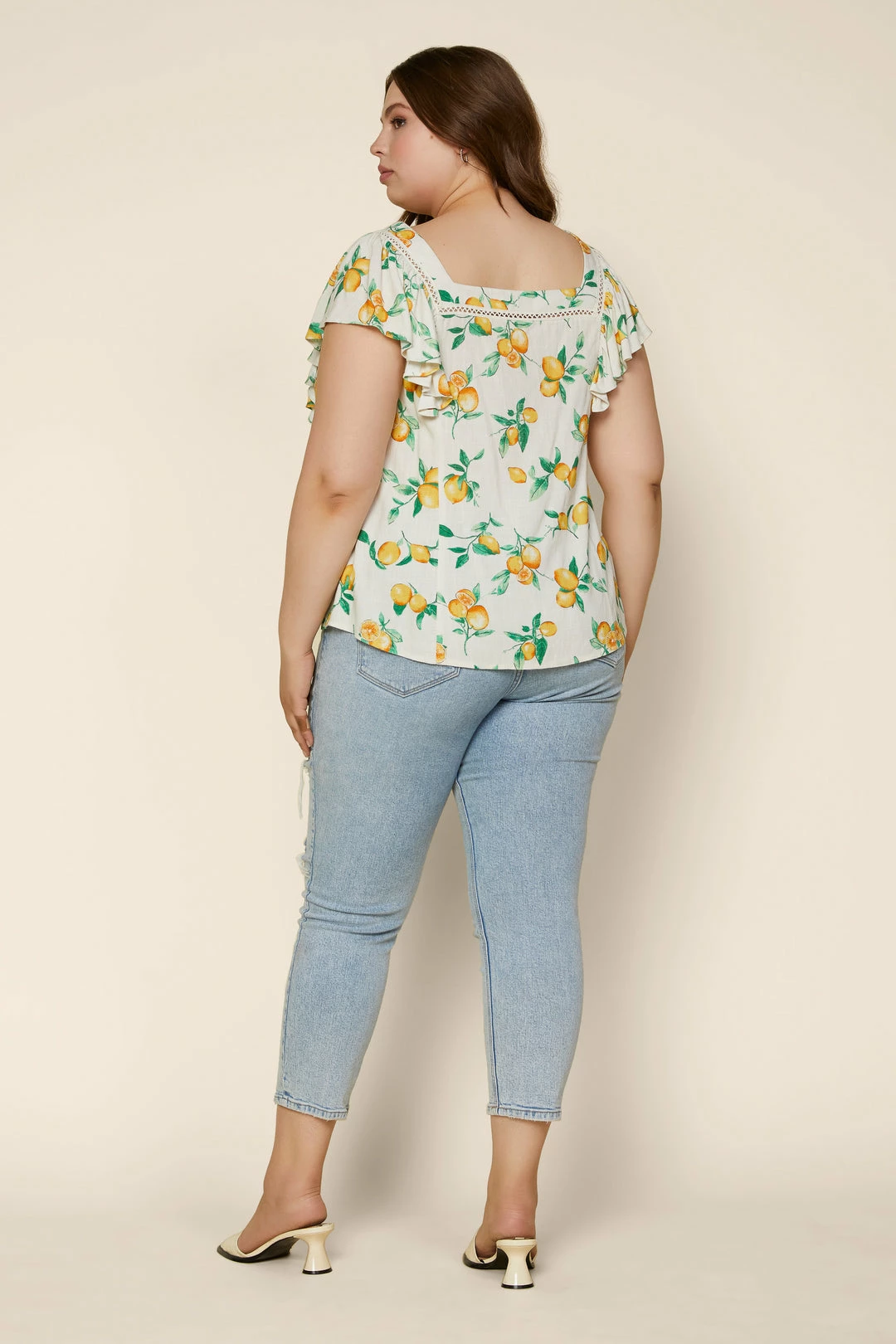 SKIES ARE BLUE New In Plus Size Plus Size - Lemon Print Ruffled Top 6 SKIES ARE BLUE New In Plus Size Plus Size - Lemon Print Ruffled Top