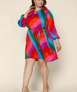 SKIES ARE BLUE Plus Size - Multicolor Pleated Dress