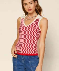 SKIES ARE BLUE Zigzag Collared Knit Top Clothing