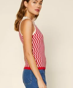 SKIES ARE BLUE Zigzag Collared Knit Top Clothing