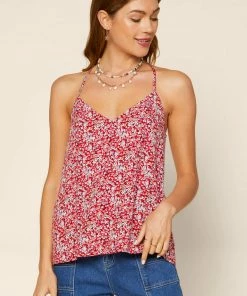 SKIES ARE BLUE Floral Color Block Strappy Cami Tops