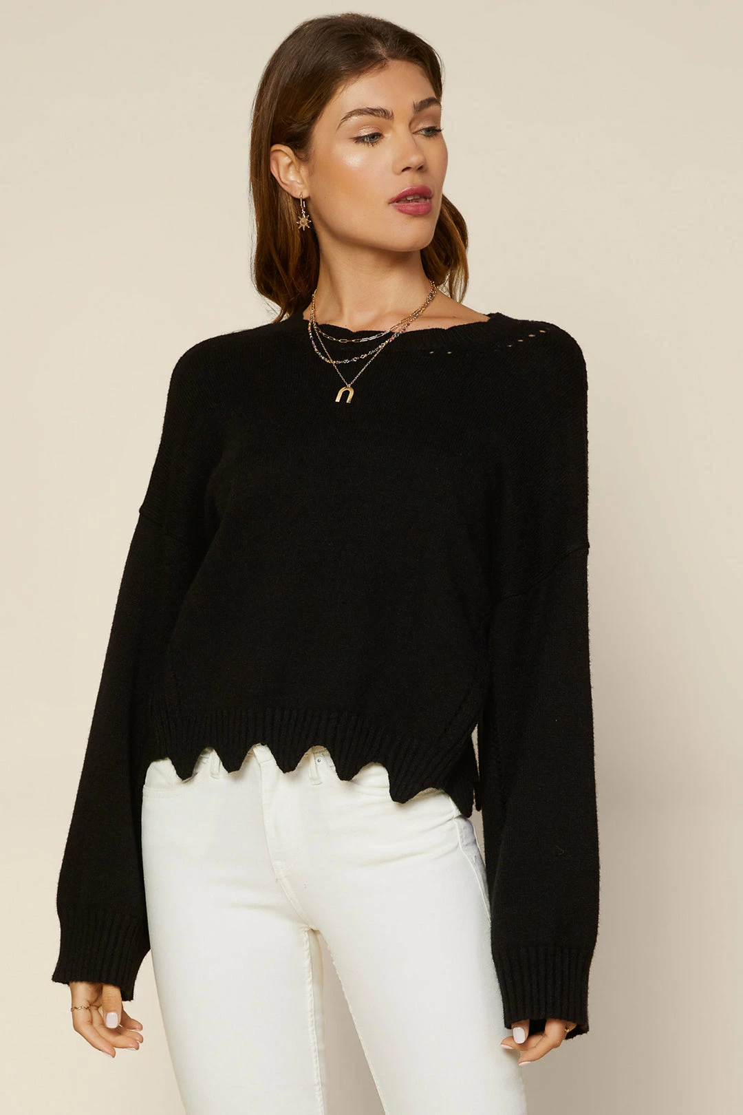 SKIES ARE BLUE Clothing Raya Scallop Trimmed Sweater 3 SKIES ARE BLUE Clothing Raya Scallop Trimmed Sweater